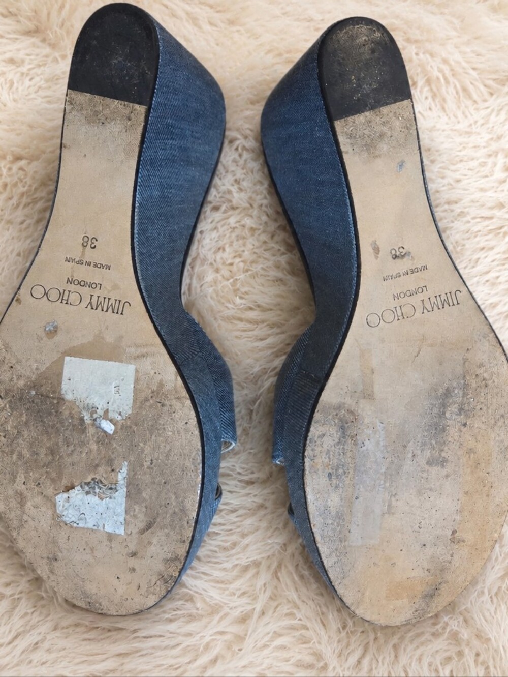 Jimmy Choo Glitter Denim Blue Crisscross Slide Mules 38 - Picture 4 of 5